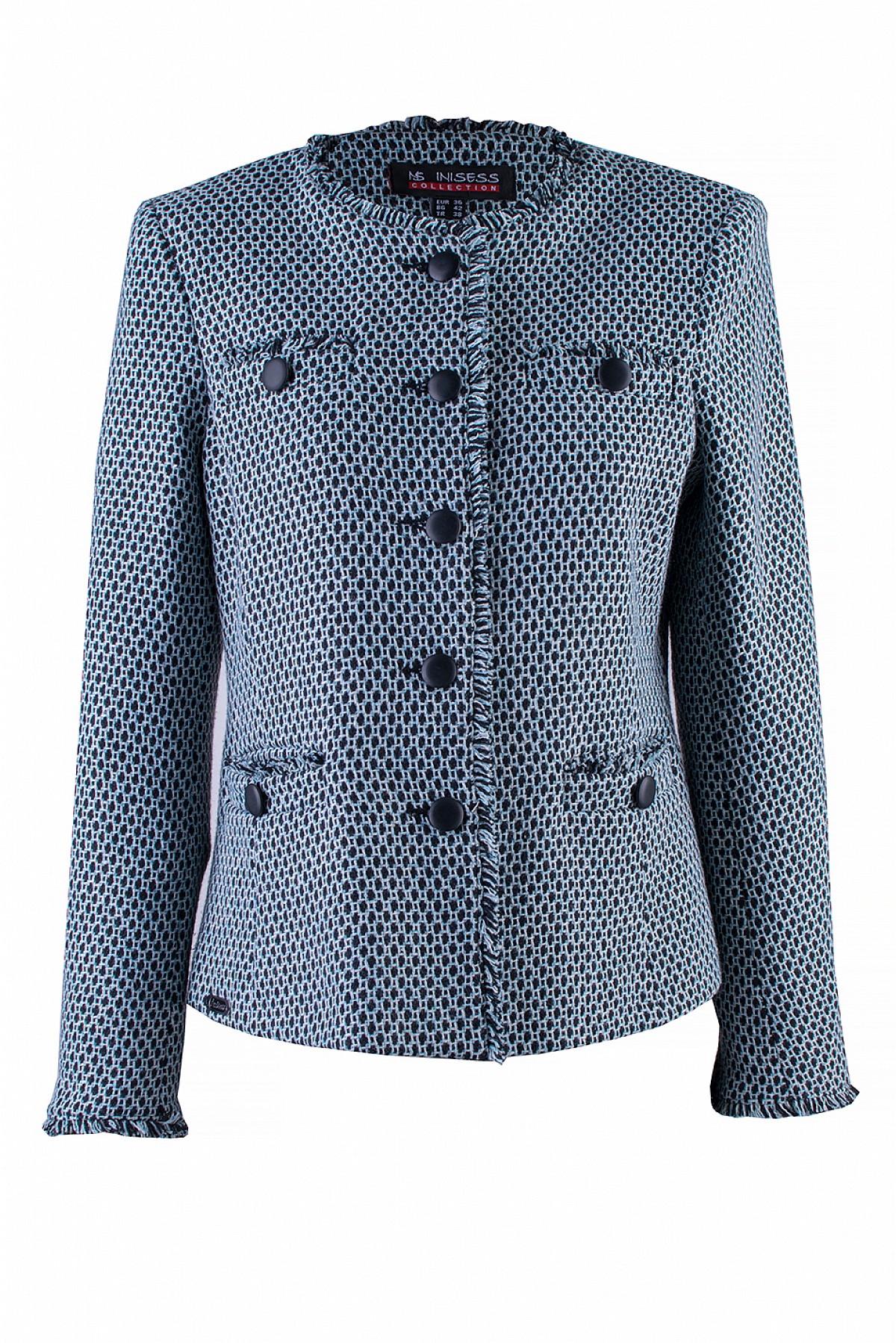 Women's Boucle Jacket in Mint with Dark Blue Elegance for All